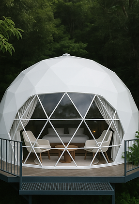Stay under the stars in our cozy Dome Stay—nestled in nature with panoramic forest views and a touch of modern comfort.