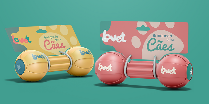 Two bone-shaped dog toys, one yellow and one pink.