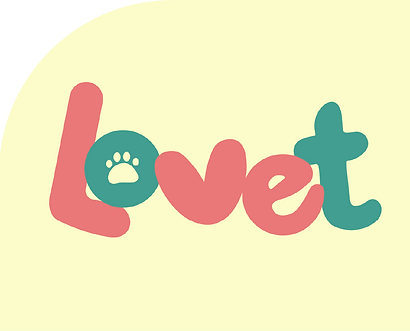 Lovet logo, which has pink and green colors. The letter O has a paw print in the middle.