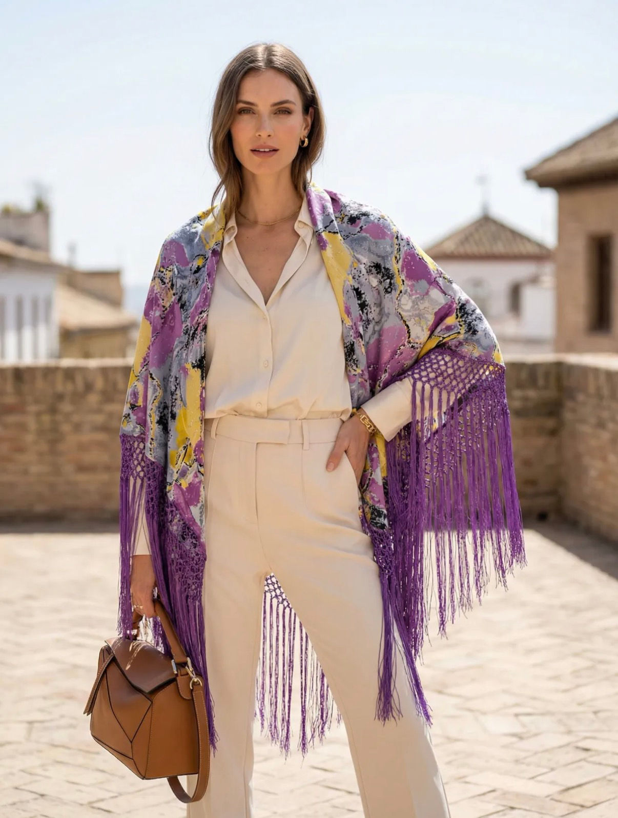 Châle espagnol violet et jaune - Vêtement