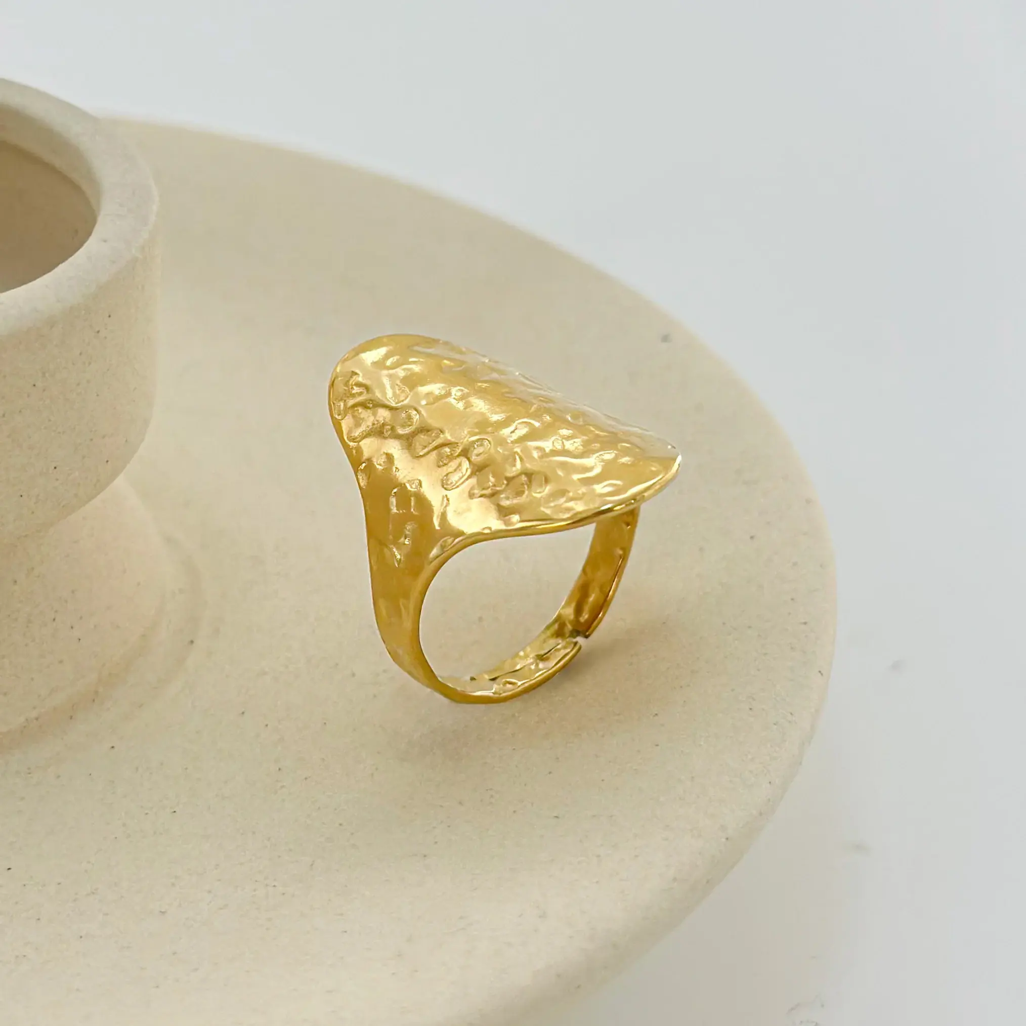 Bague martelé doré - Acier Inoxydable 