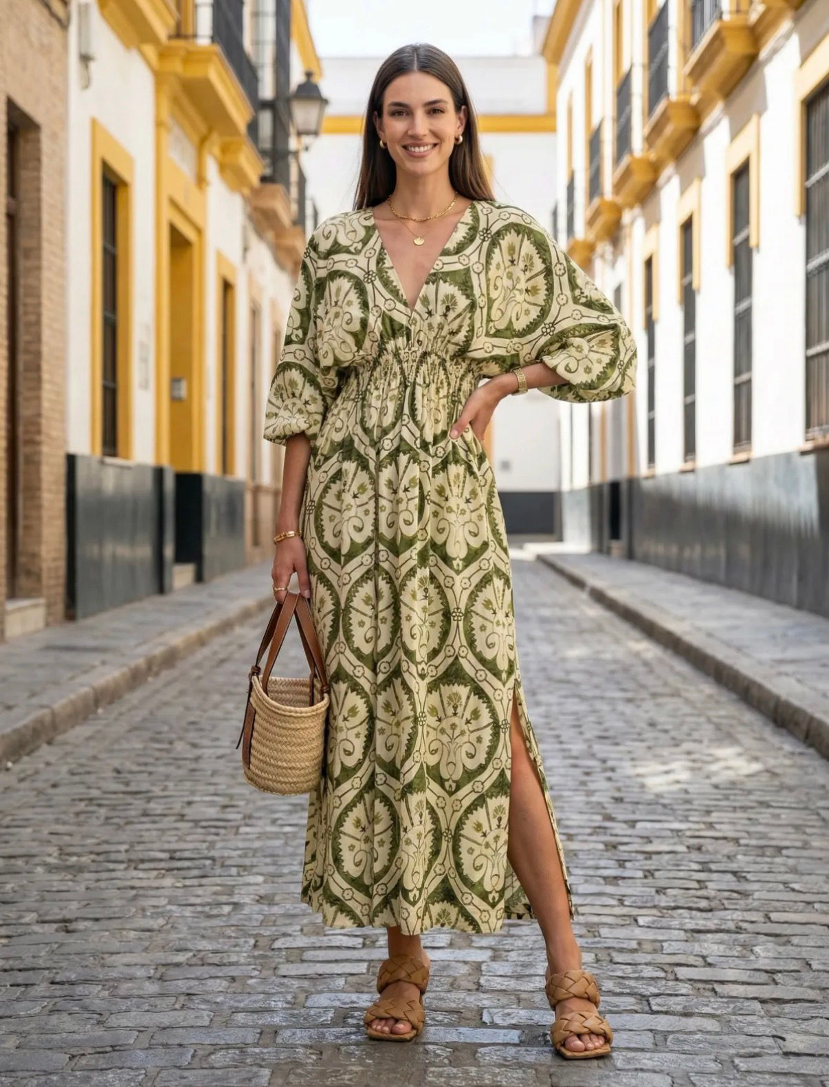 Robe manche mi longue vert - Vêtement 