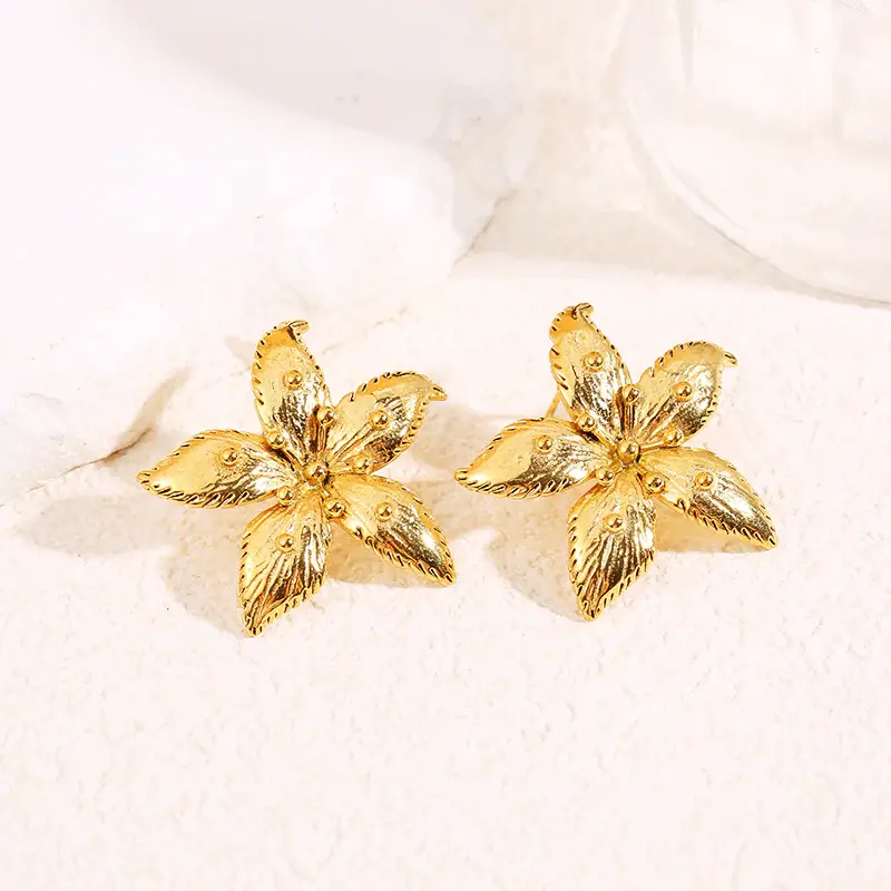 Boucles d’oreilles fleurs de tiaré doré - Acier Inoxydable