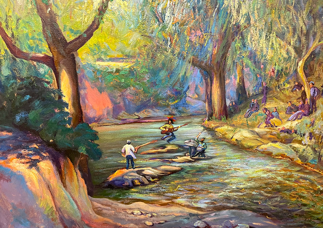 Oil Painting Musicians and Watchers River.png