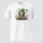 T-shirt sloth fleur St-Patrick blanc. Haut unisexe plié pour voir la qualité du coton bio, orné d'un design pour le 17 mars.