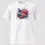 Miniature : T-shirt fleur pivoine blanc en coton bio. Une tenue unisexe non portée pour montrer la qualité des détails du design floral.
