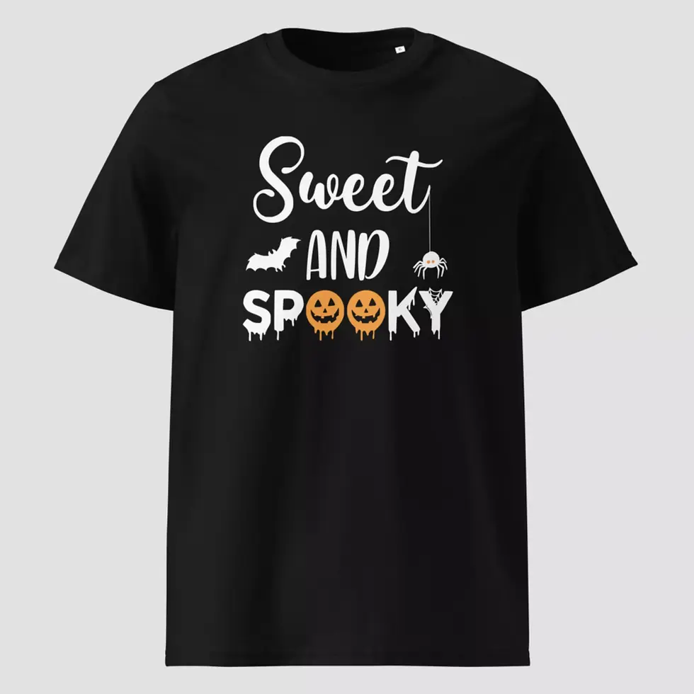 T-shirt araignée citrouille Halloween en coton bio. Haut unisexe noir non porté pour voir les détails du design imprimé.