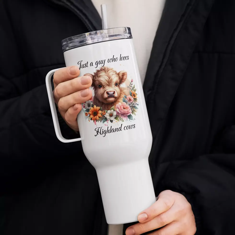 Mug isotherme highland cows guy en acier inox. L'idée de cadeau parfaite pour Noël. Pièce personnalisée avec un design.