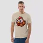 Miniature : T-shirt humour décalé poulet. Modèle unisexe de couleur sable, enfilé par un homme. Design réalisé sur du coton bio et doux.