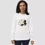 Miniature : Sweat pentagramme halloween blanc. Haut unisexe porté par une femme. Design imprimé sur un coton bio & polyester recyclé.