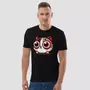 Miniature : T-shirt humour décalé chaton. Ce haut unisexe noir est porté par un homme. L'imprimé est réalisé sur un coton bio certifié.