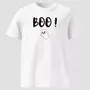 Miniature : T-shirt spectre Halloween en coton bio couleur blanc. Modèle unisexe non porté pour montrer les détails du design imprimé.
