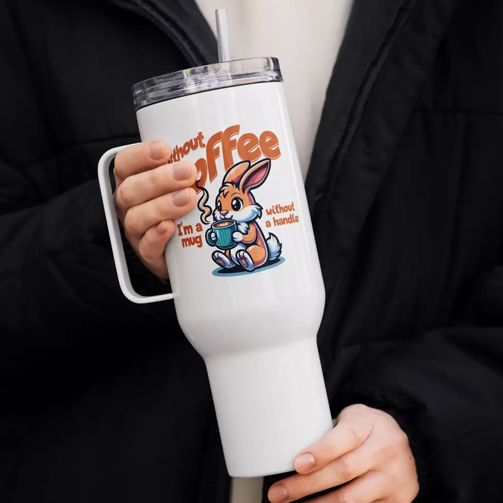 Mug isotherme lapin en acier inox. L'idée de cadeau parfaite pour Noël. Une pièce personnalisée avec un design imprimé.