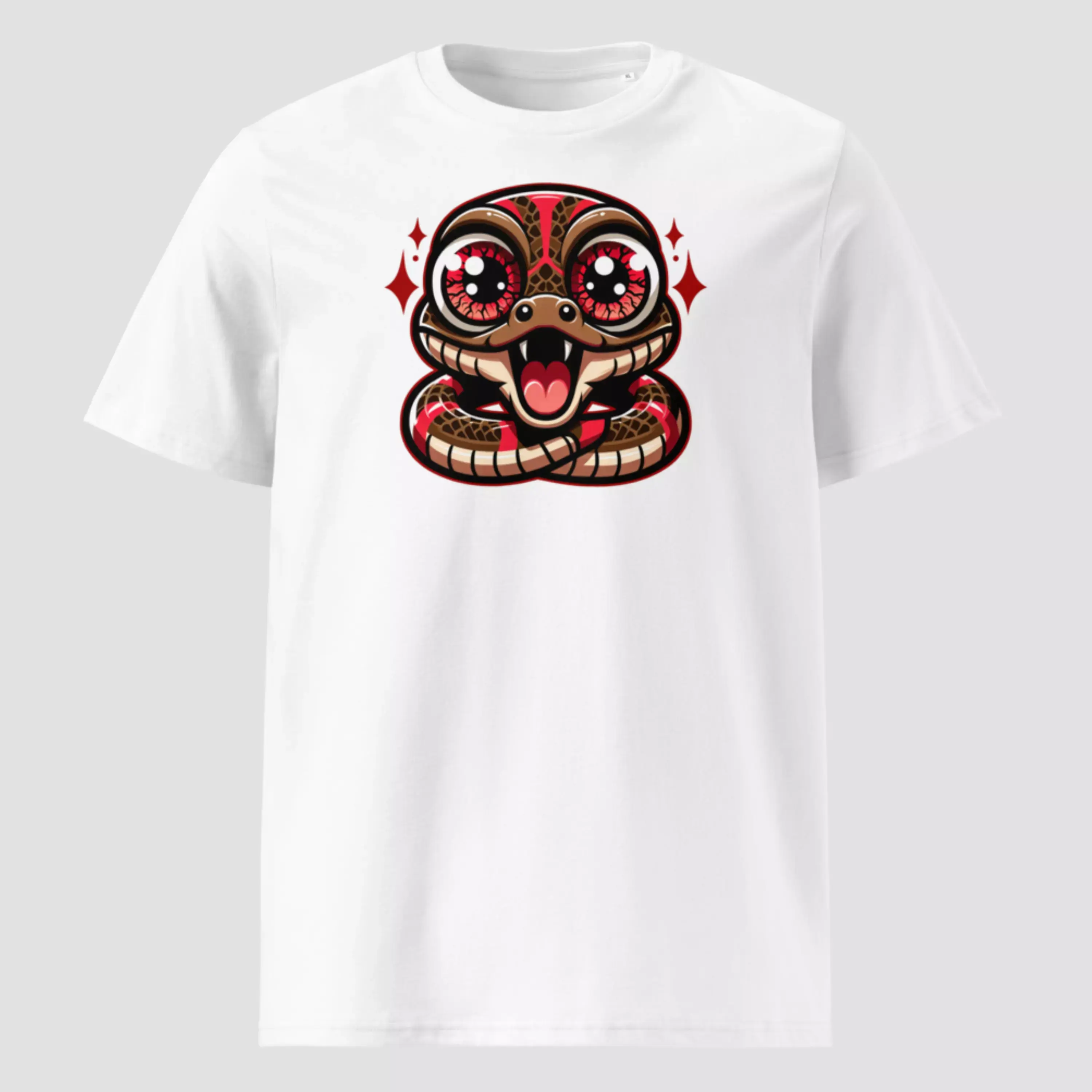 T-shirt humour décalé serpent. Un haut unisexe blanc non porté pour voir la qualité du design, imprimé sur un coton bio.