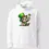 Miniature : Sweat à capuche lutin paresseux Saint Patrick coton bio blanc. Haut unisexe non porté pour voir la qualité de l'imprimé.