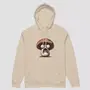 Miniature : Sweat à capuche humour décalé champignon unisexe. Haut couleur sable mis à plat pour voir le motif et du tissu en coton bio.