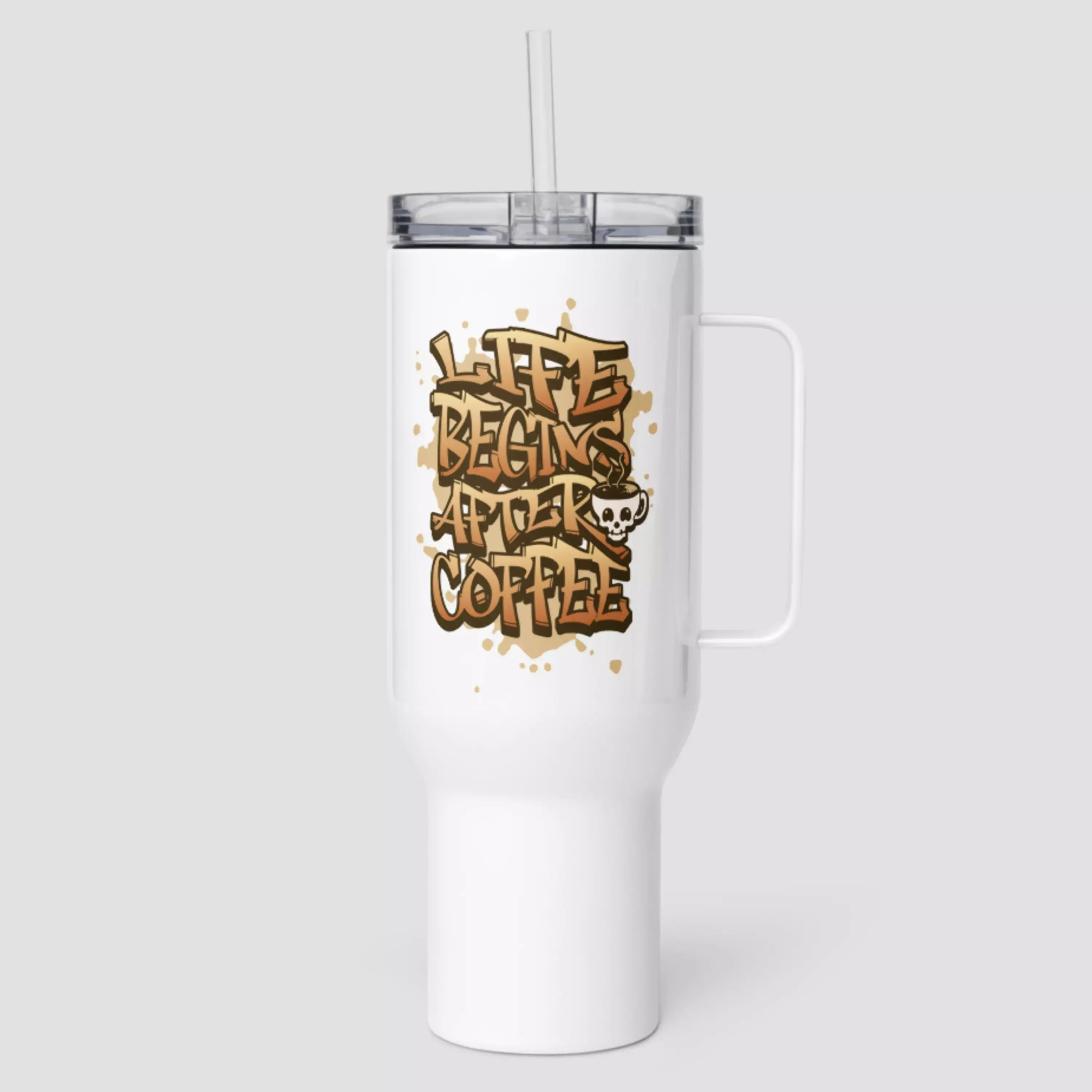 Mug Isotherme style Stanley 1,2 L avec Paille Life Coffee. Acier inoxydable et plastique sans BPA.