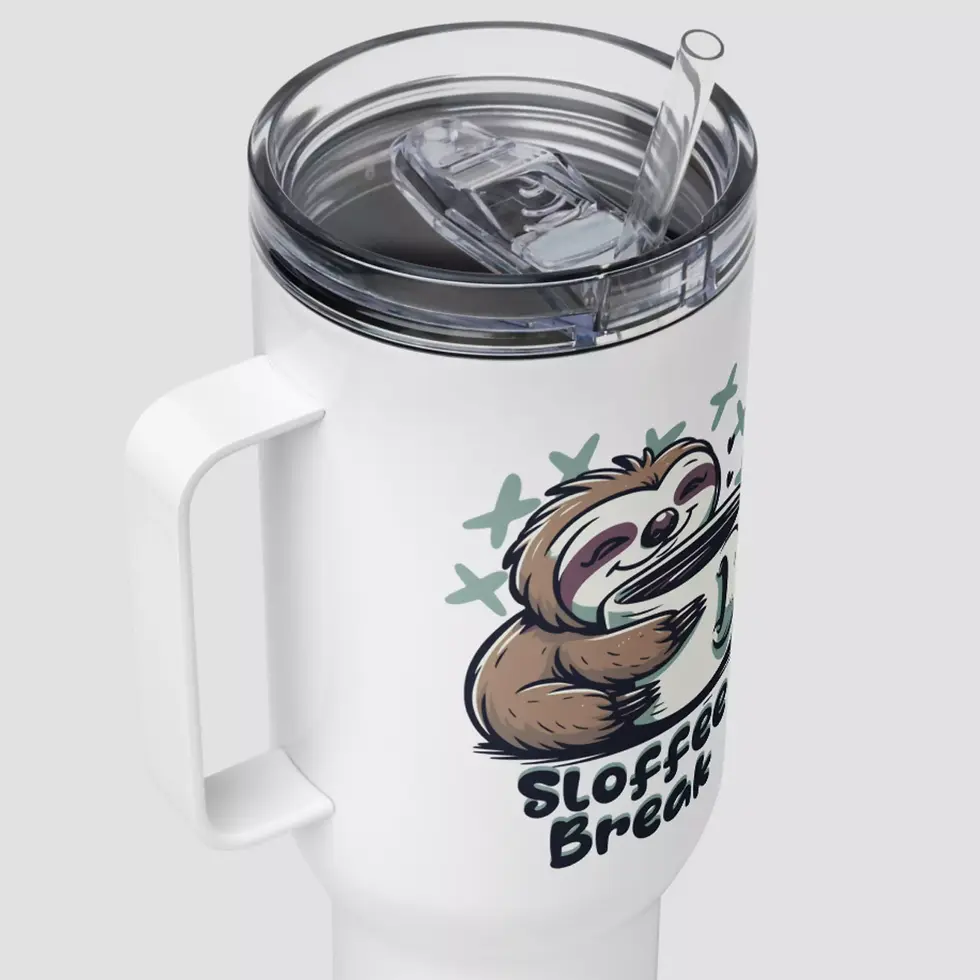 Miniature : Mug isotherme paresseux l'idée de cadeau original pour Noël. Un modèle en acier inox personnalisé avec un design imprimé.
