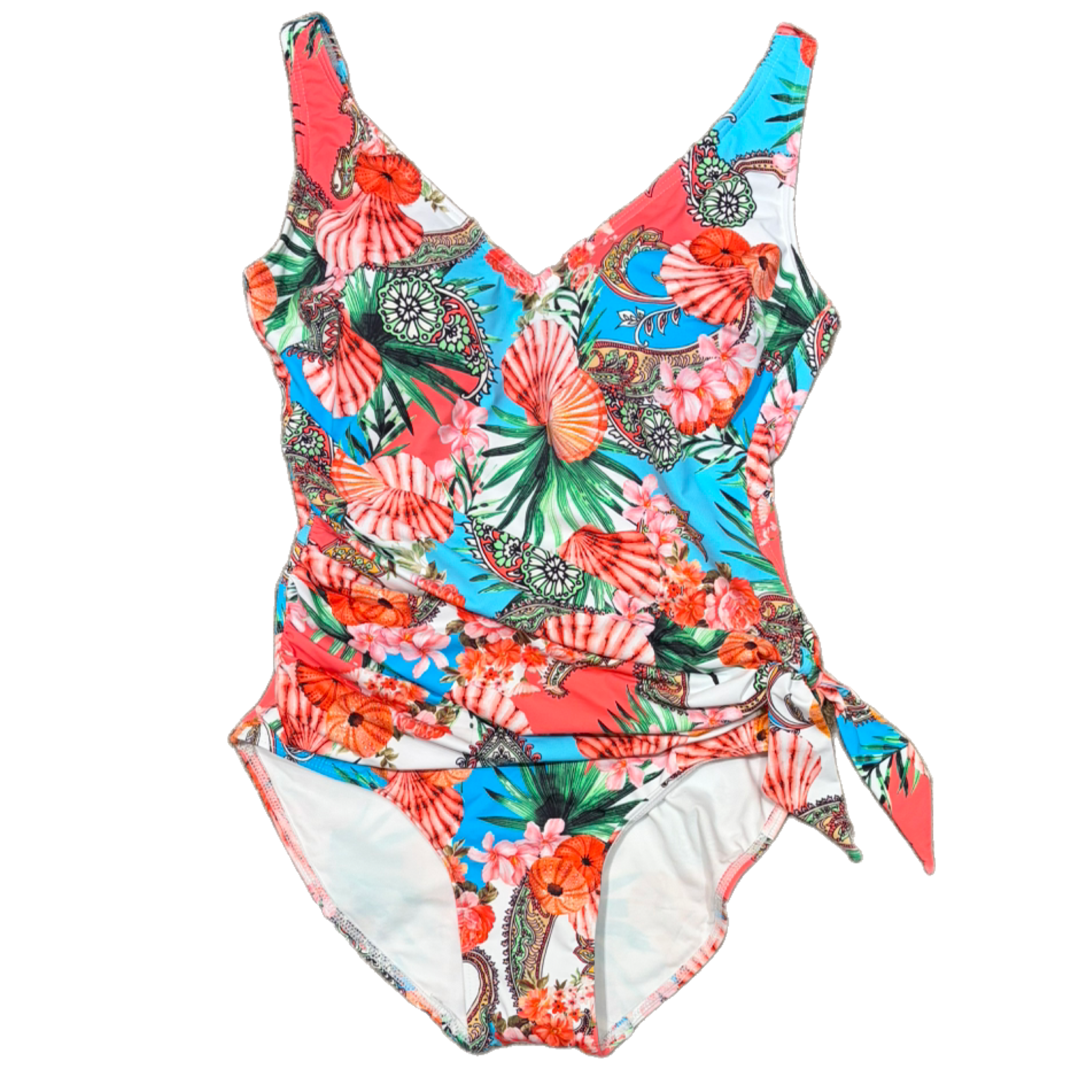 Kuny - Front Tie Sash V-Neck One Piece - Pink Freya 26004101