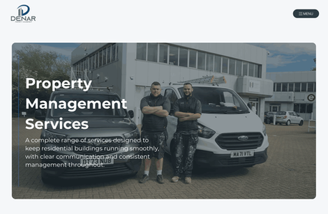 Modern residential block management website homepage designed by Digital Riser for Denar Property Management in London
