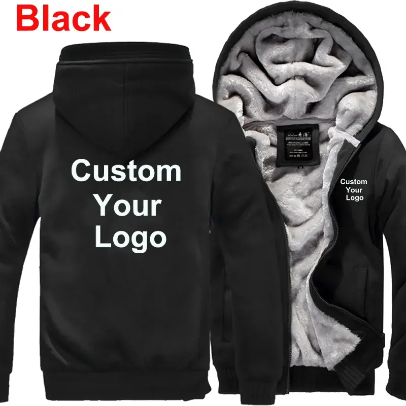 Thumbnail: Customized Your Logo Men's Winter Thick Jackets Long Sleeve Zip Up Hoodies