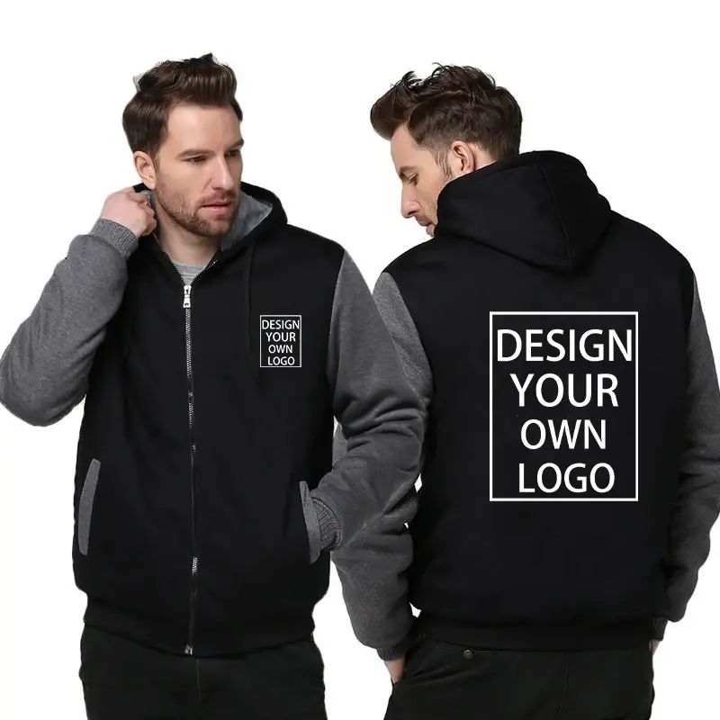 Thumbnail: Customized Your Logo Men's Winter Thick Jackets Long Sleeve Zip Up Hoodies