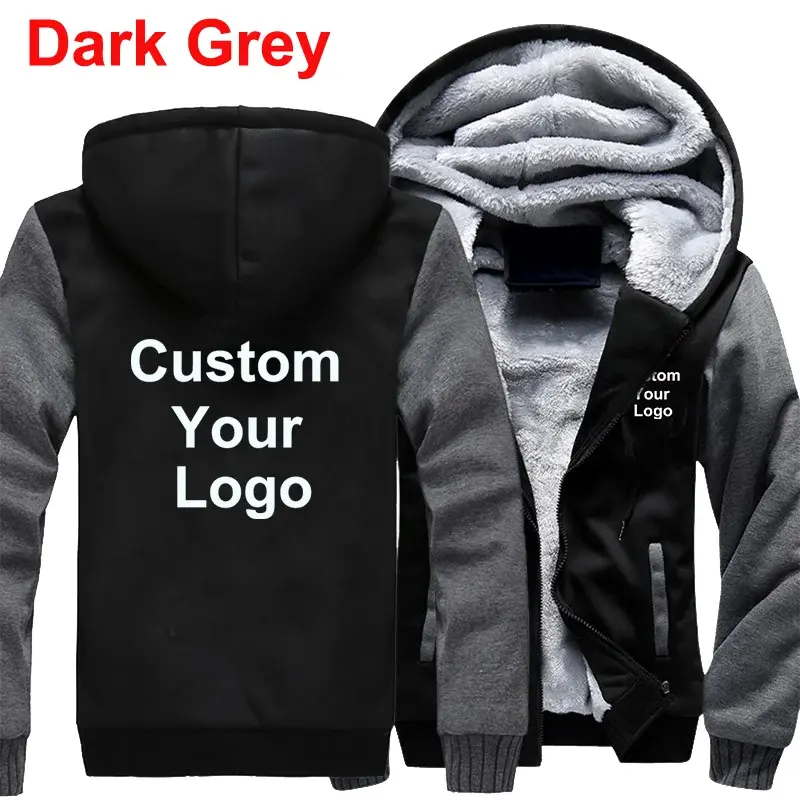Thumbnail: Customized Your Logo Men's Winter Thick Jackets Long Sleeve Zip Up Hoodies