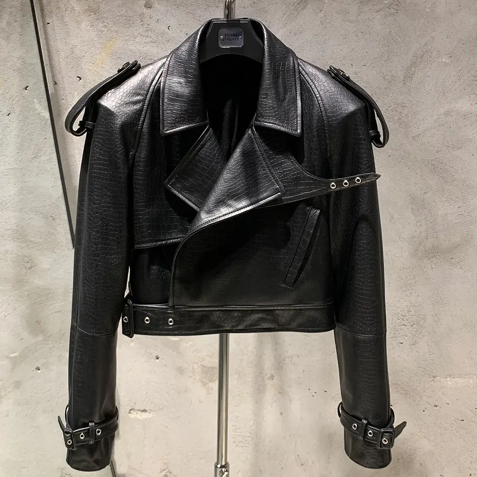 Thumbnail: Embossed Leather Jacket Women Winter Genuine Sheep Leather Coat Wide Shoulder