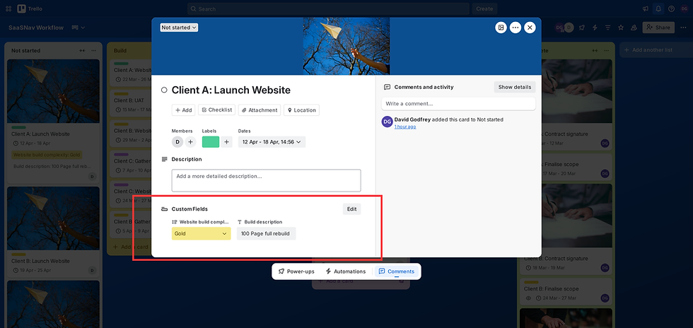 Screen grab showing the custom field feature in Trello