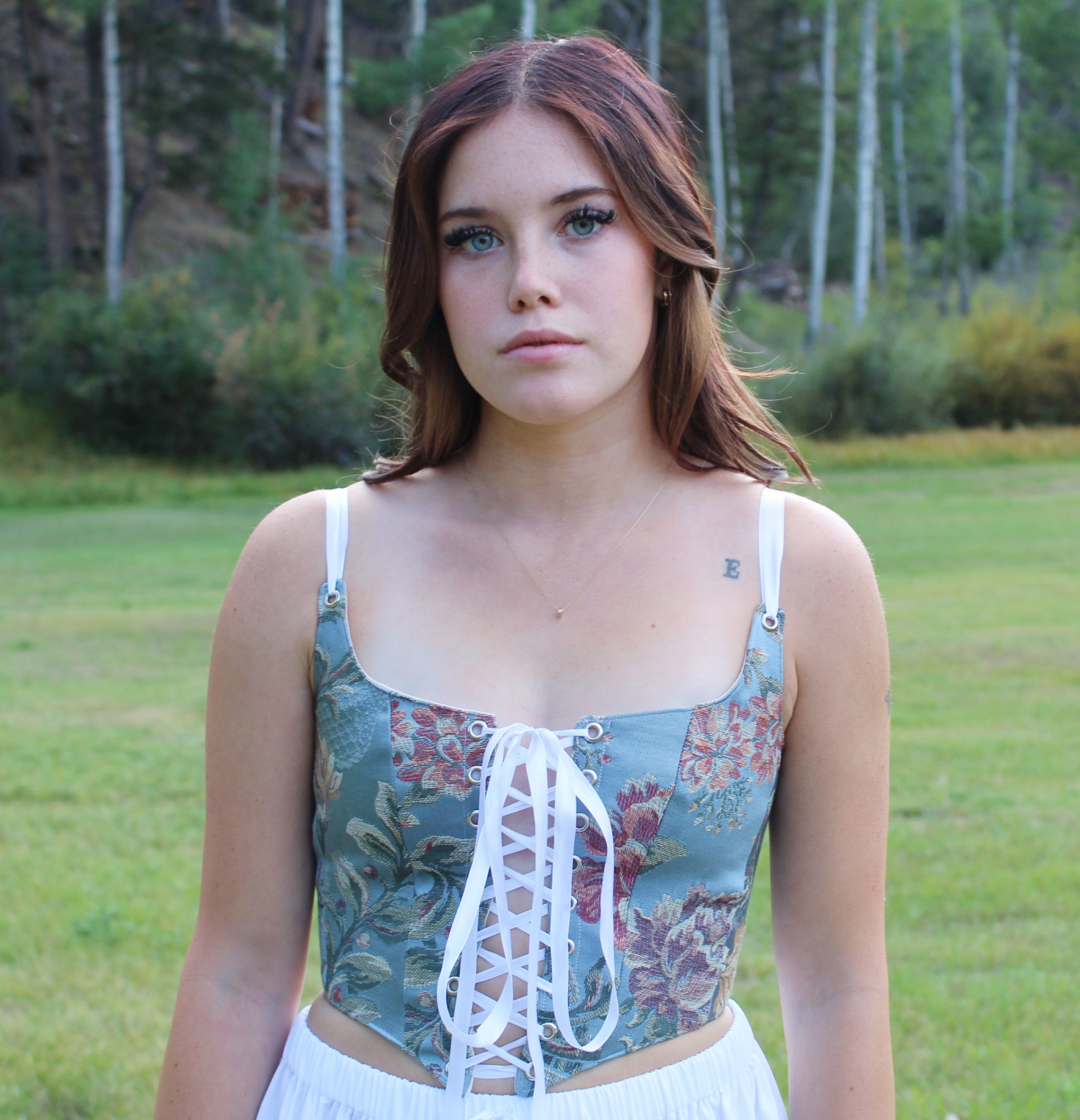 Vintage Blue Floral Corset