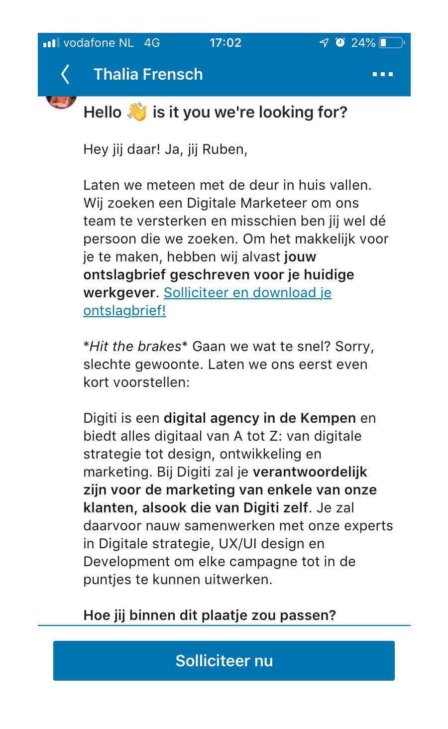 InMail message prior to remarketing activity