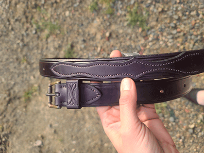 fancy shaped billet on brown leather strap for sleigh bells