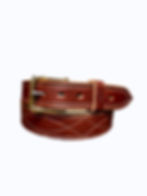 Chestnut colored mens belt with gunslinger stitching on a white background