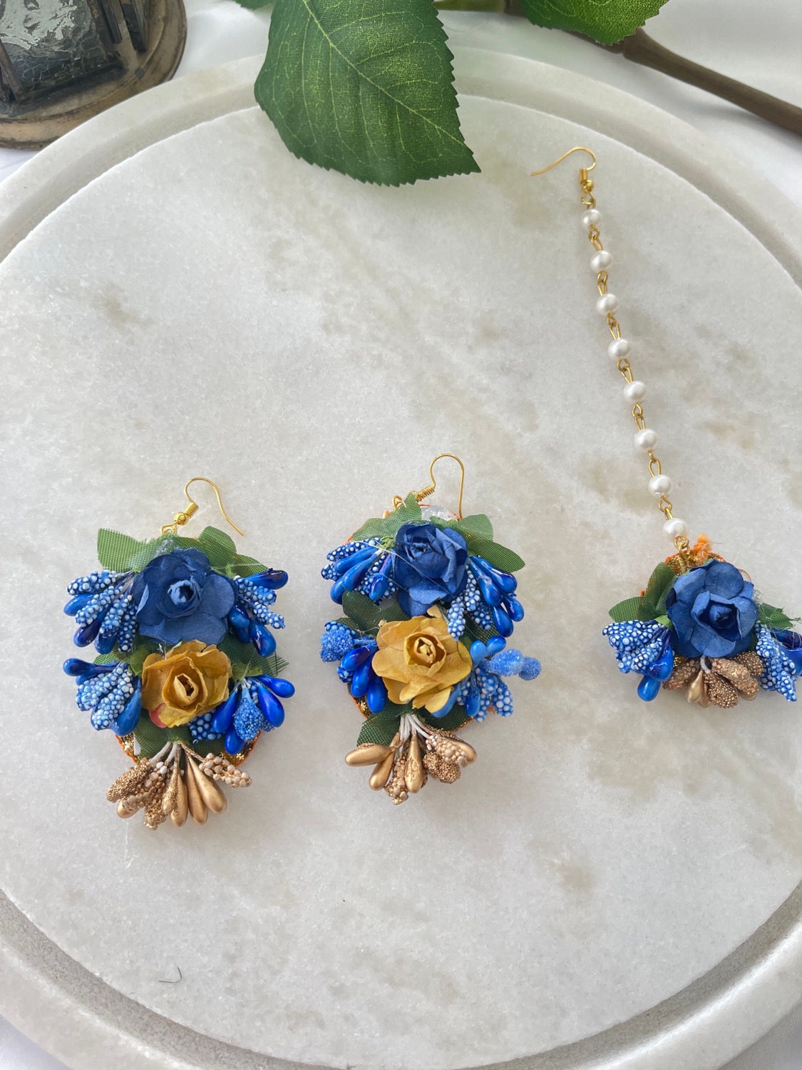 Blue Floral Maang Tikka Set