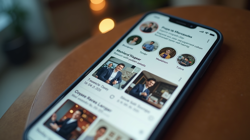 Close-up view of a smartphone showing a business social media profile with engaging posts