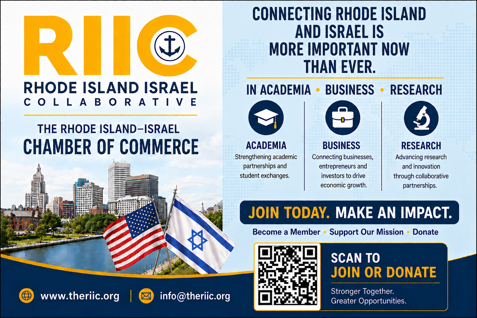 An abstract architectural bridge spanning across a clean horizon, symbolizing the connection between Rhode Island and Israel.