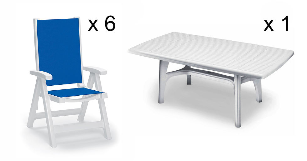 Thumbnail: Esmeralda/President 6 Seater Textilene Reclining Resin Outdoor Dining Set