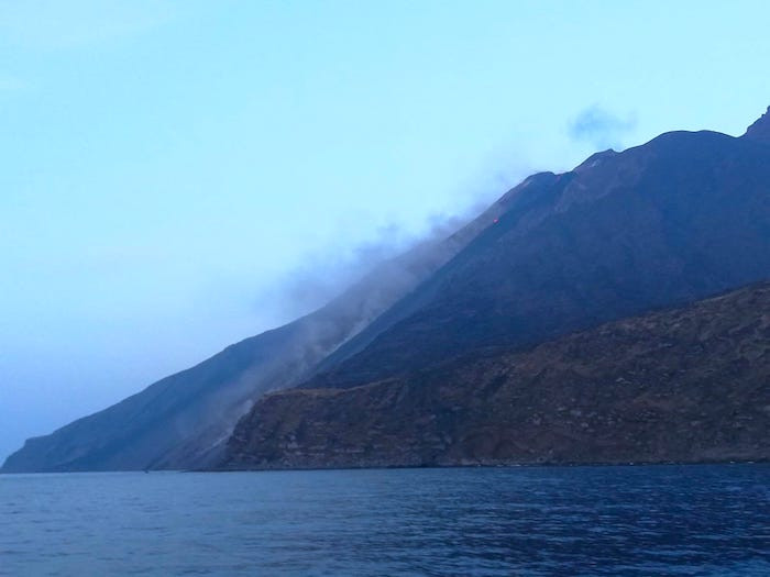 smoke rising from the volcanic island of Stromboli