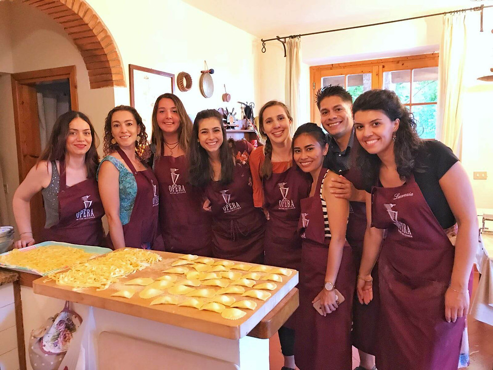 Group posing with their handmade pasta