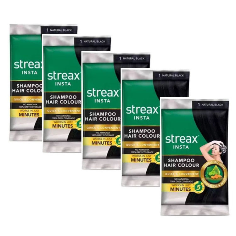 Streax Insta Natural Black Hair Shampoo Color (Pack of 5)