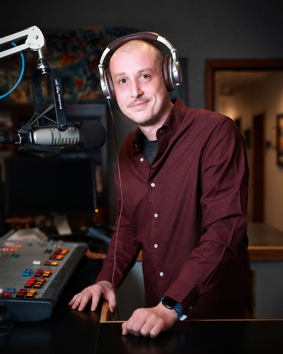 Nico Adjemian at a studio microphone