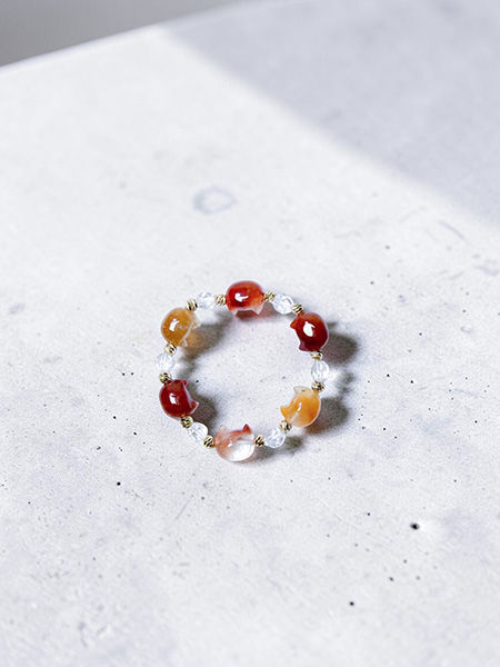 縮圖：兔毛水晶六福貓頭多寶金手串 