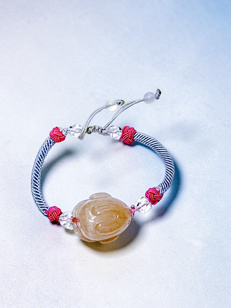 縮圖：粉兔毛免仔雕手繩（配灰色繩）