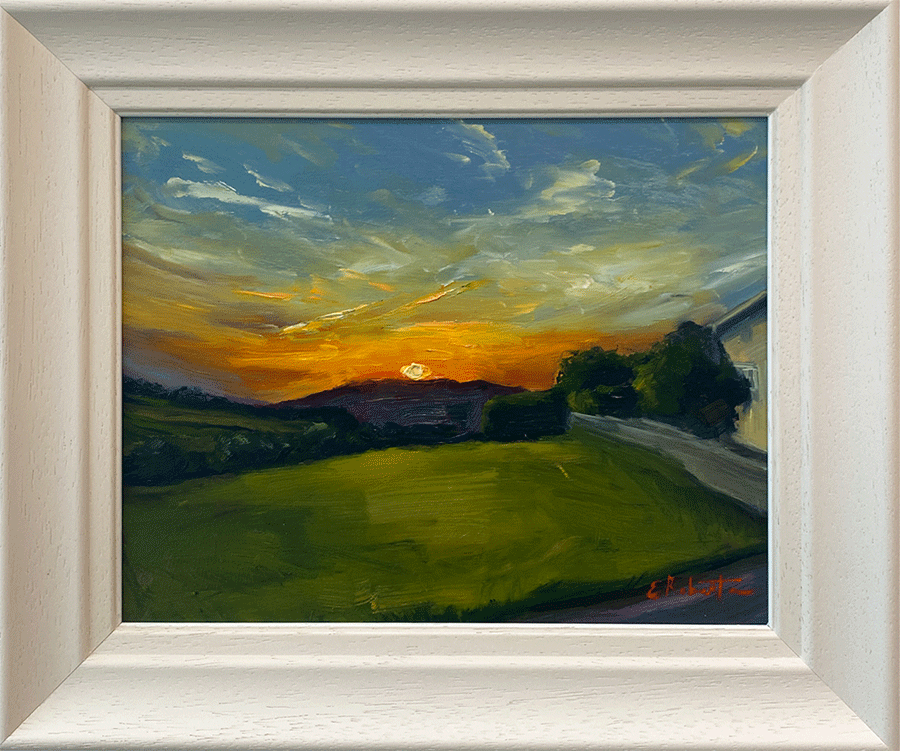 Oil painting on board. Finished in a cream bespoke frame.