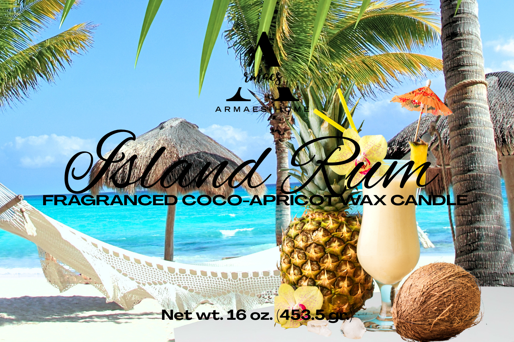 ISLAND RUM Fragranced coco-apricot wax 3-wick candle