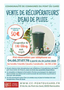  CCPG : Vente de récupérateurs d'eau de pluie