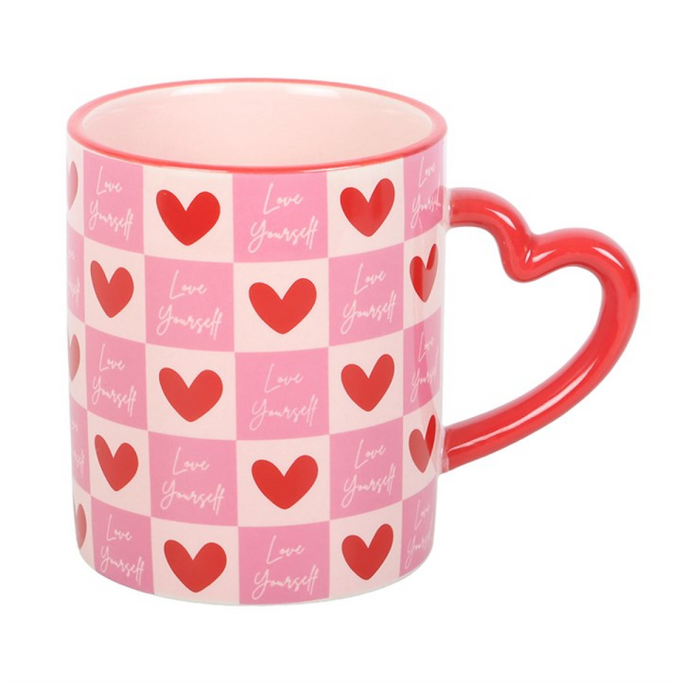 Thumbnail: Love Yourself Checkered Mug with Heart Handle