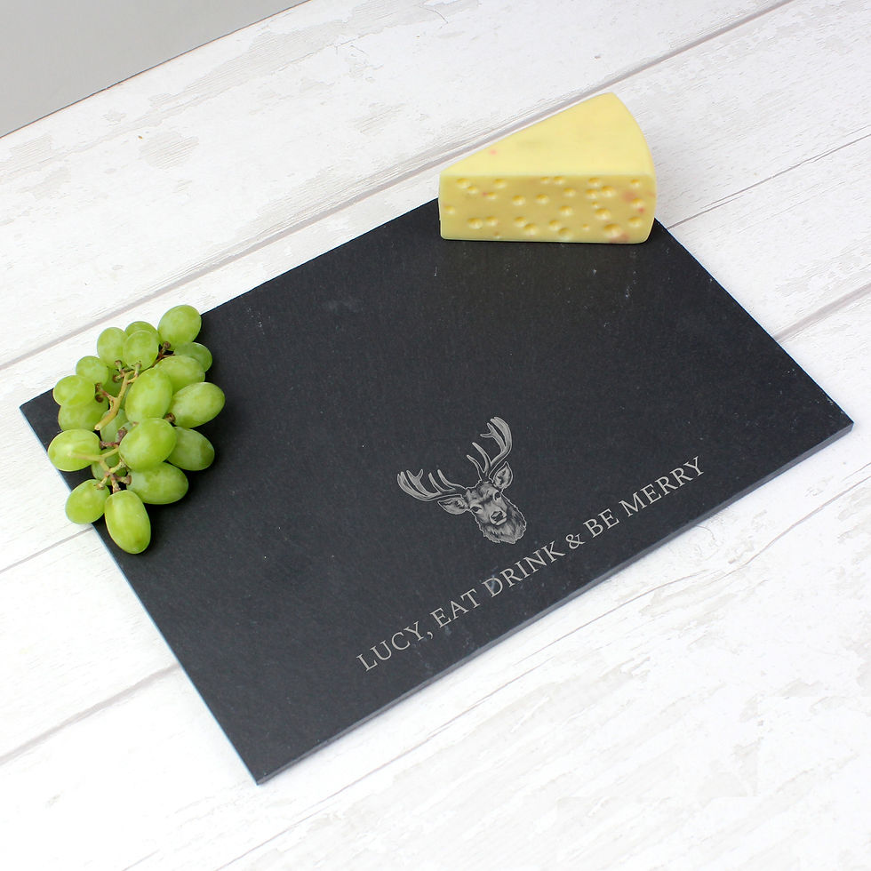 Thumbnail: Slate cheese board with deer, 'Let's eat, drink and be merry'
