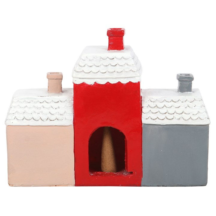 Thumbnail: Red, gray, and pink Christmas village incense holder
