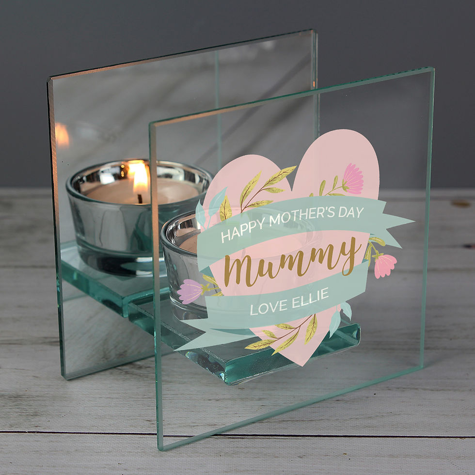 Thumbnail: Personalised Floral Heart Mothers Day Mirrored Glass Tea Light Holder